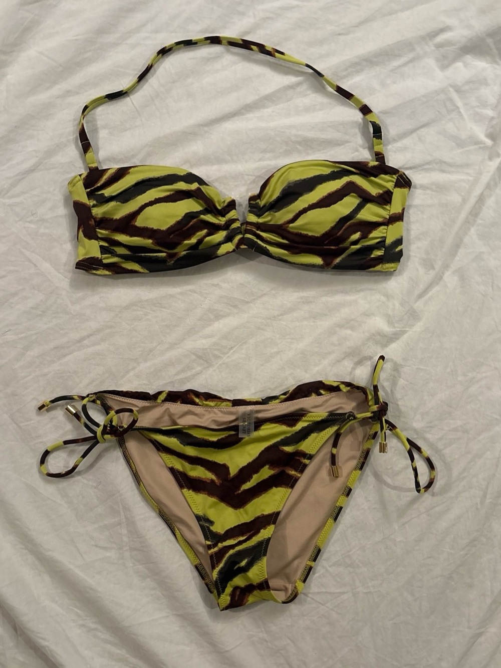 Victoria's Secret Neon Yellow & Brown Tiger-Stripe Bikini
